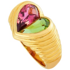 Bvlgari Doppio Peridot and Tourmaline Yellow Gold Heart Shape Ring