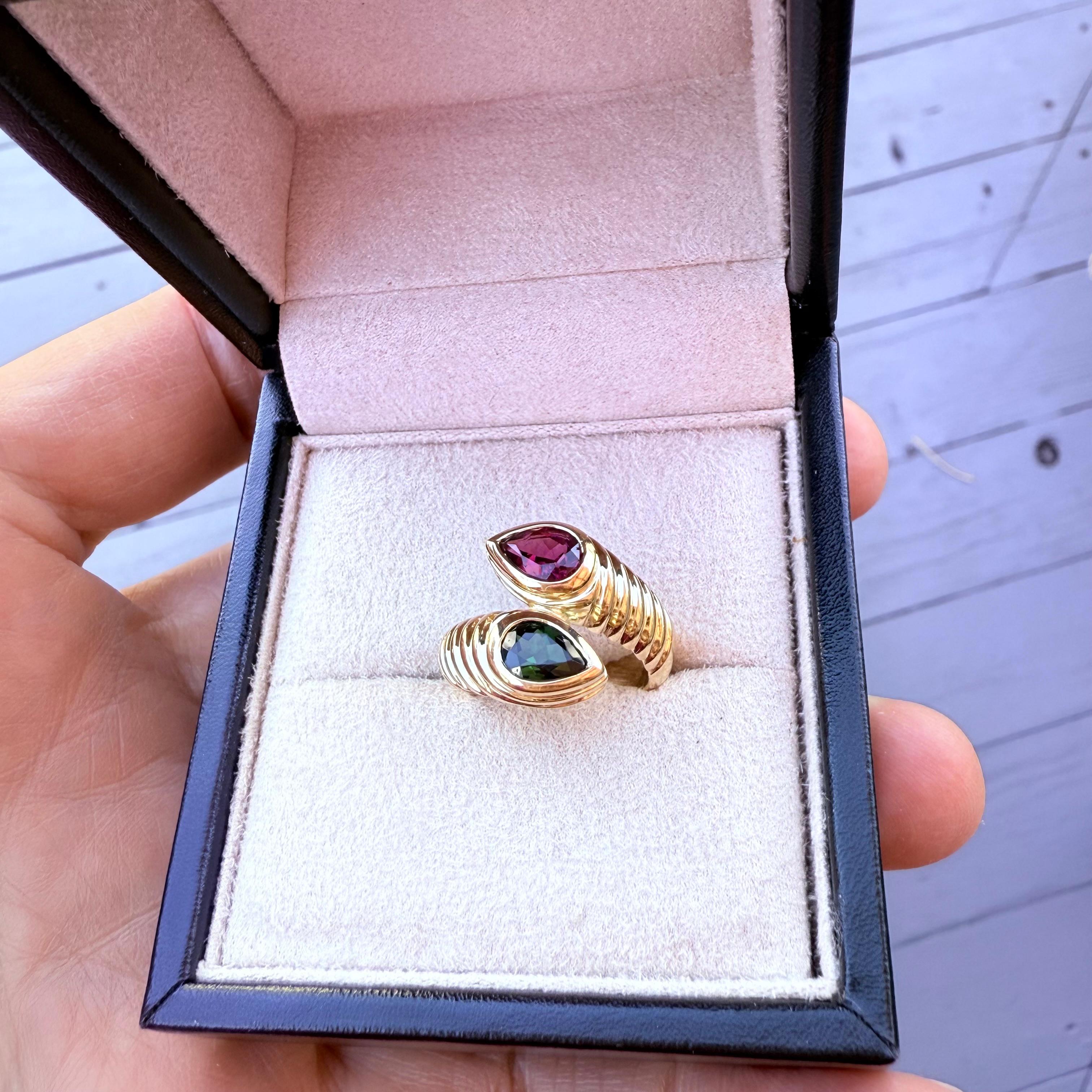 Bvlgari Doppio Pink Tourmaline and Peridot 18k Yellow Gold Ring 1