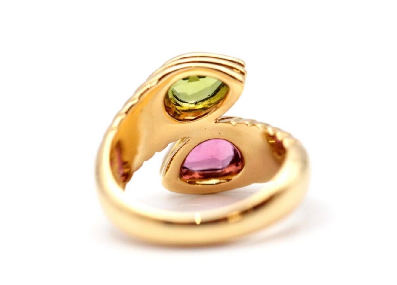 Bvlgari Doppio Pink Tourmaline and Peridot 18k Yellow Gold Ring 2