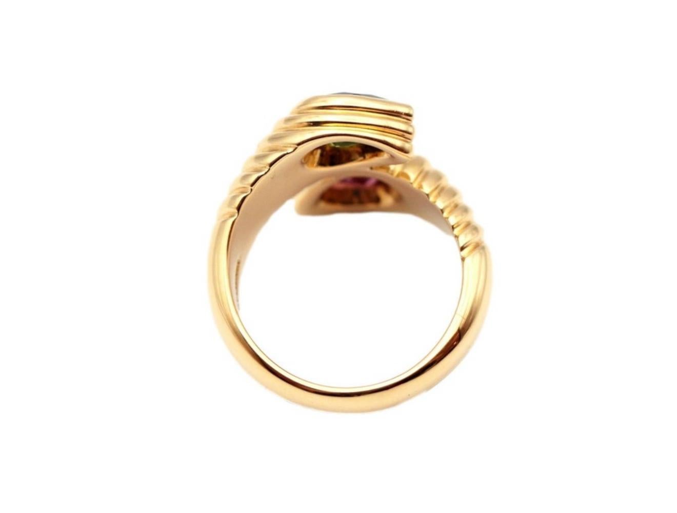 Bvlgari Doppio Pink Tourmaline and Peridot 18k Yellow Gold Ring 3