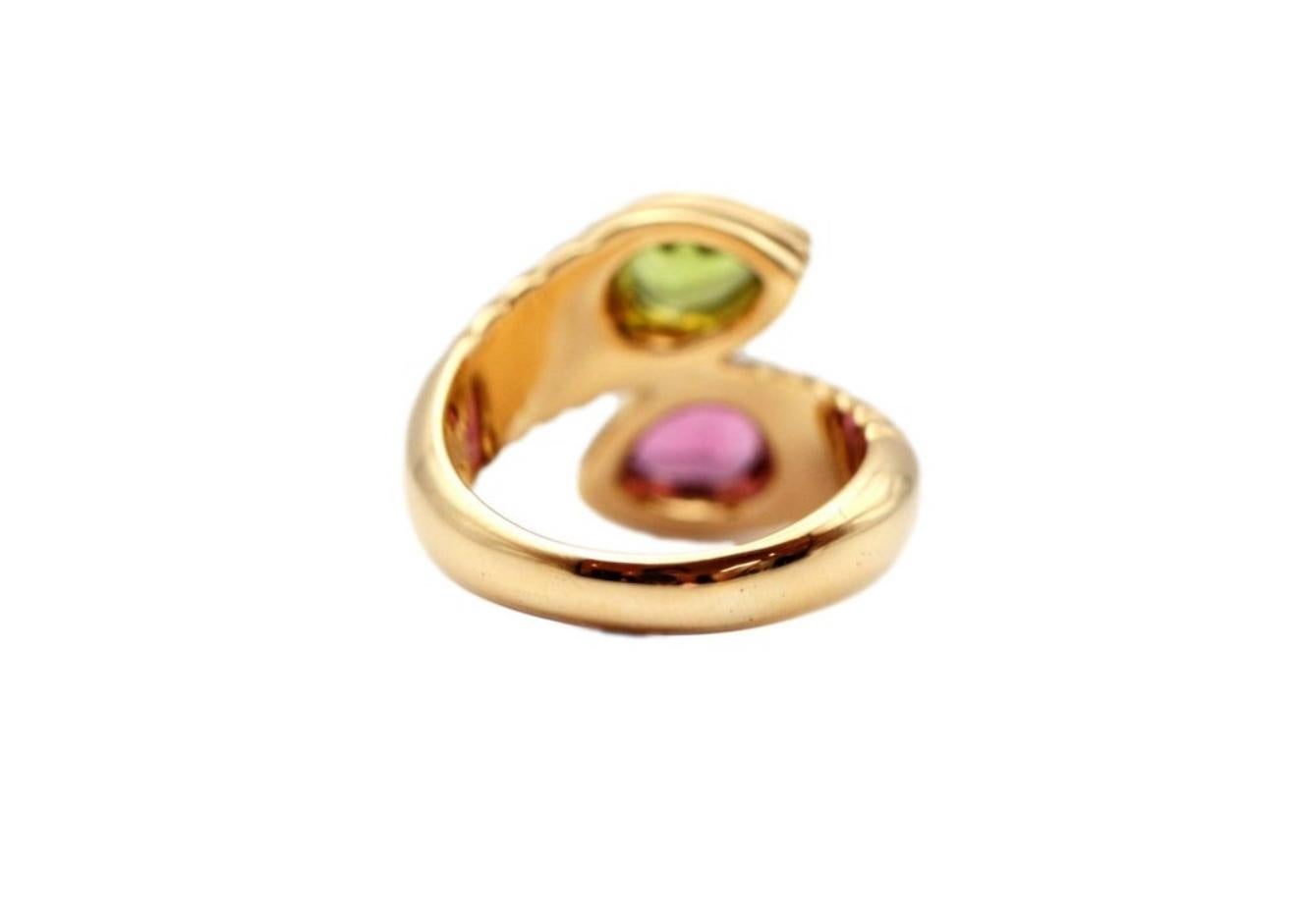 Bvlgari Doppio Pink Tourmaline and Peridot 18k Yellow Gold Ring 4