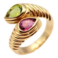 Bvlgari Doppio Pink Tourmaline Bachelorette Ring 18K Yellow Gold