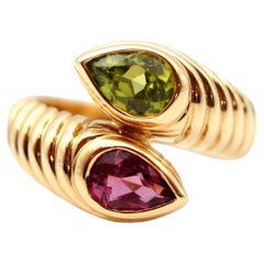 Bvlgari Doppio Pink Tourmaline Bachelorette Ring 18K Yellow Gold