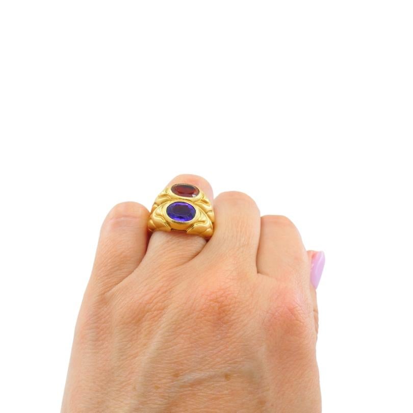 Oval Cut Bvlgari Doppio Ring Citrine & Amethyst 18k Gold For Sale