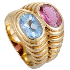 Vintage Bvlgari Doppio Tourmaline Topaz Gold Double Band Ring