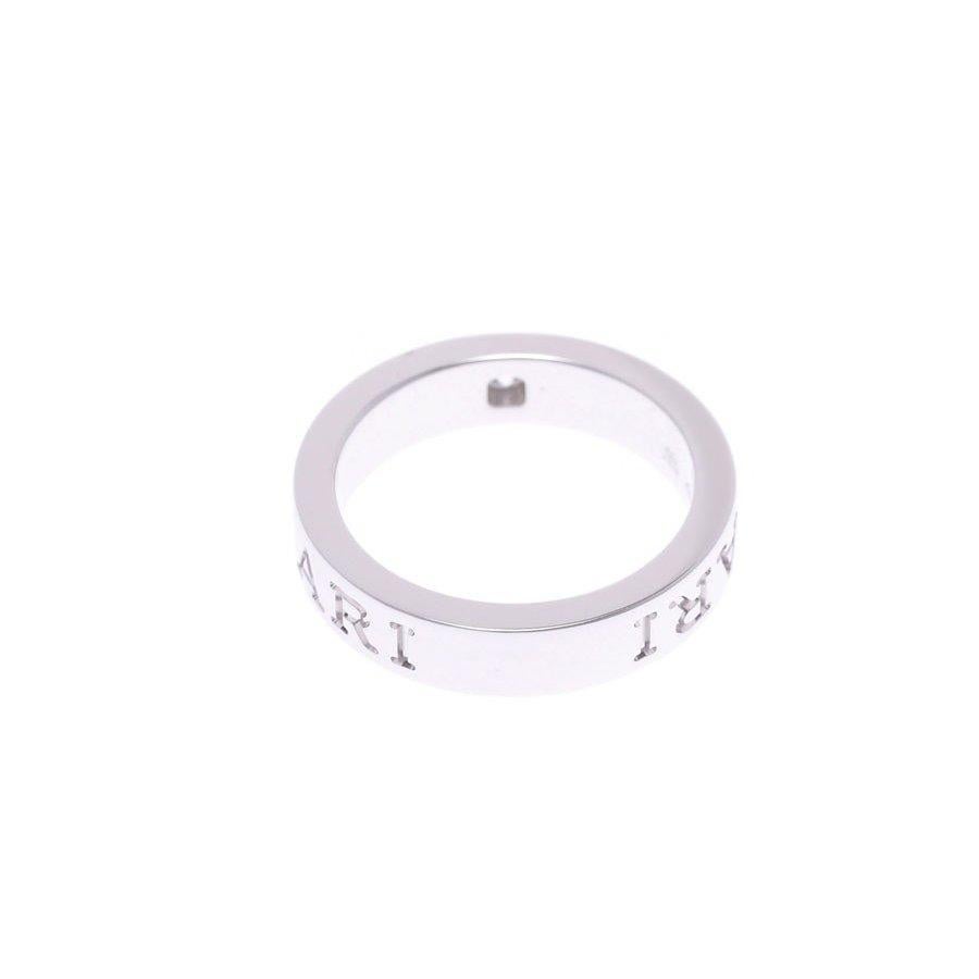 Bvlgari Double Logo Diamond 18K White Gold Band Ring Size 48 In Good Condition In Dubai, Al Qouz 2