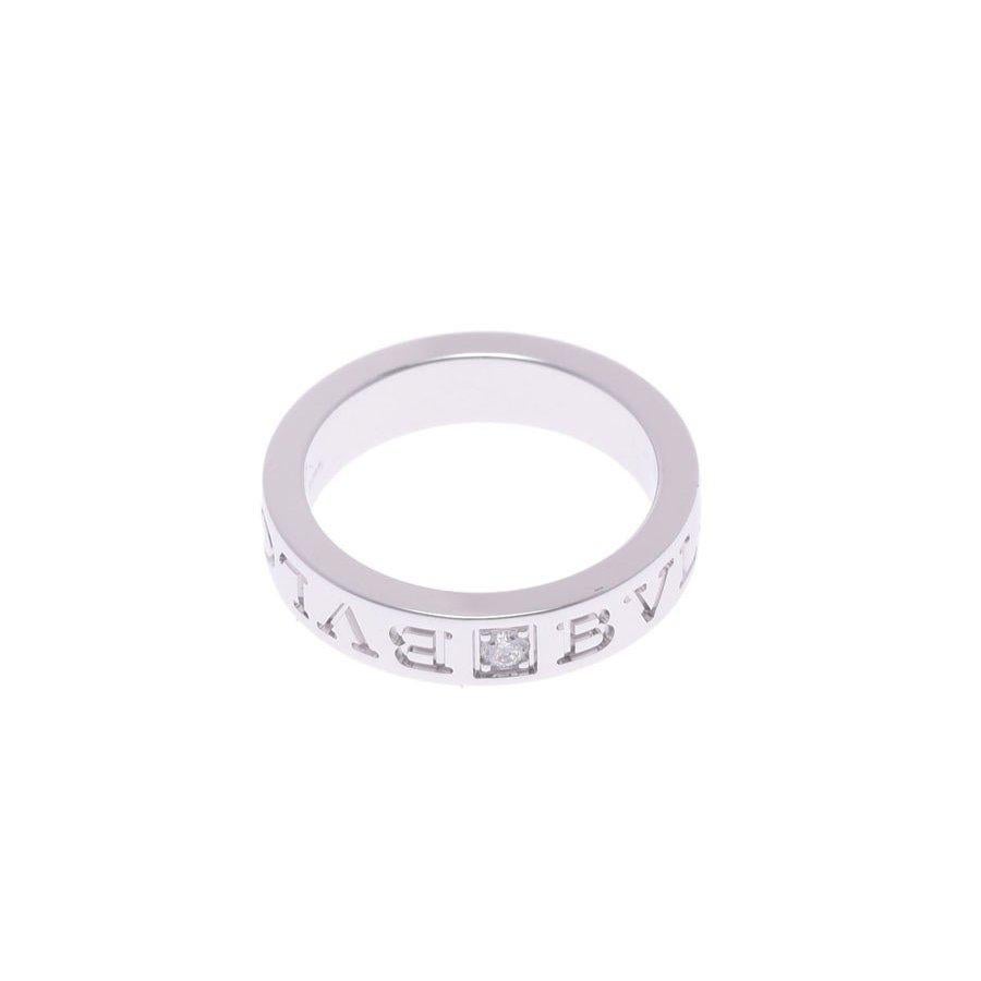 Bvlgari Double Logo Diamond 18K White Gold Band Ring Size 48 1