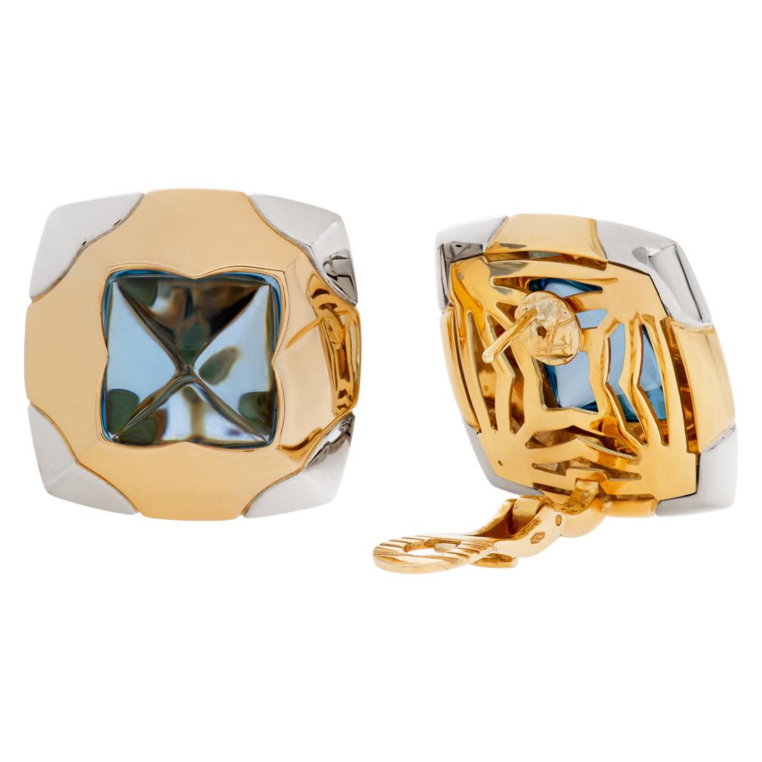 Modern Bvlgari Earrings in 18k Yellow Gold with Blue Topaz
