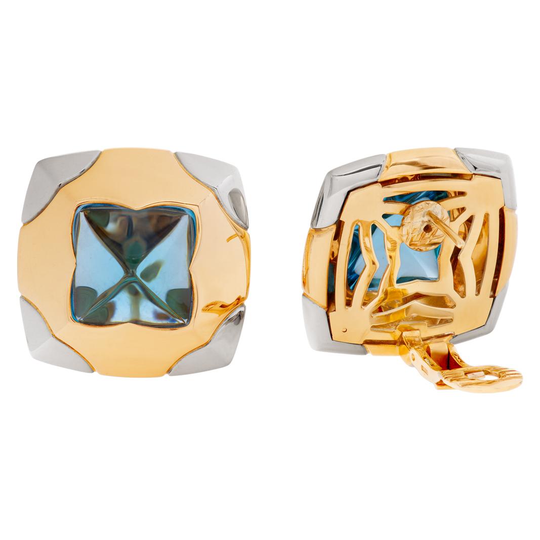 Bvlgari Earrings in 18k Yellow Gold with Blue Topaz In Excellent Condition In Surfside, FL