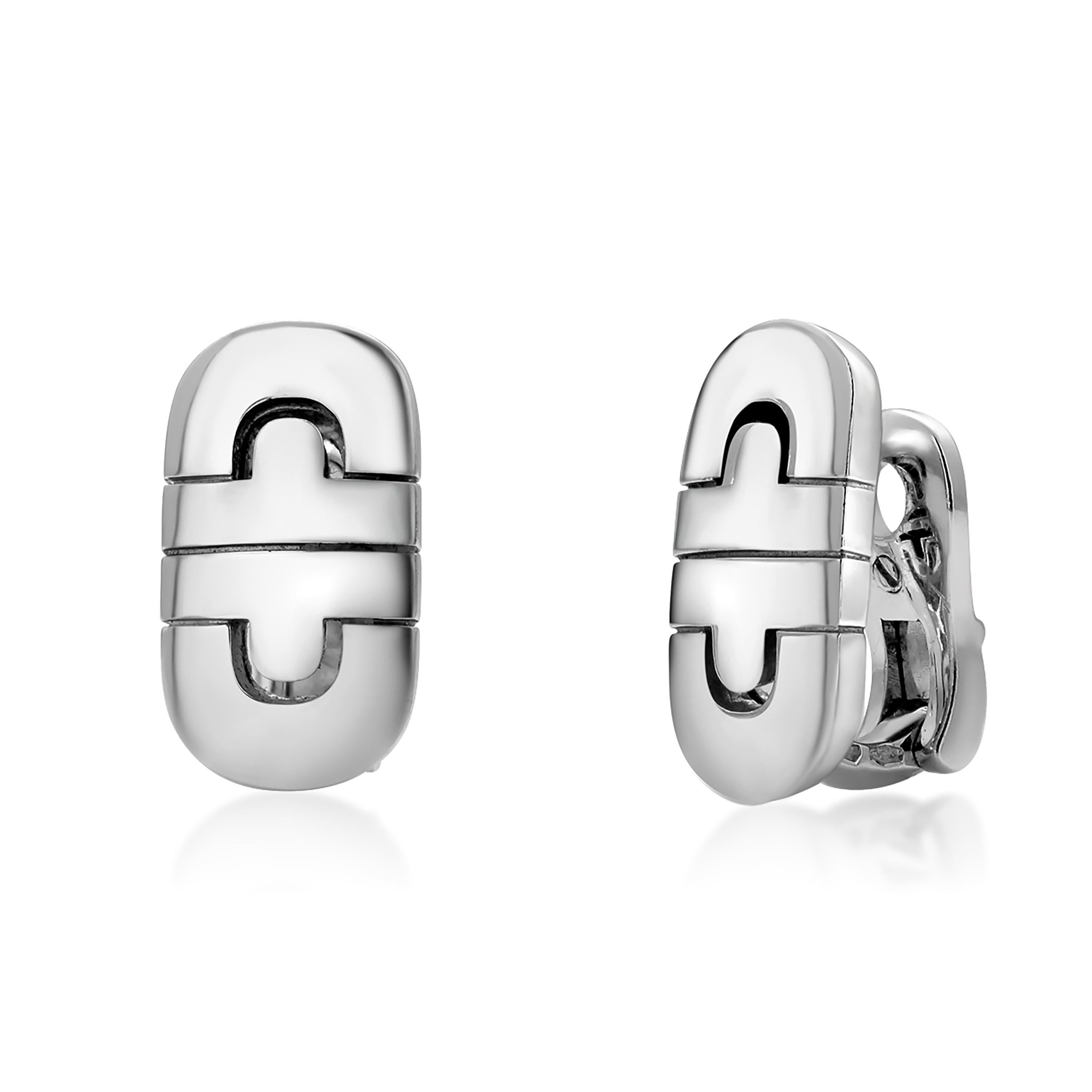 Women's or Men's Bvlgari Eighteen Karat White Gold Parentesi Clip on Earrings Signed Bvlgari