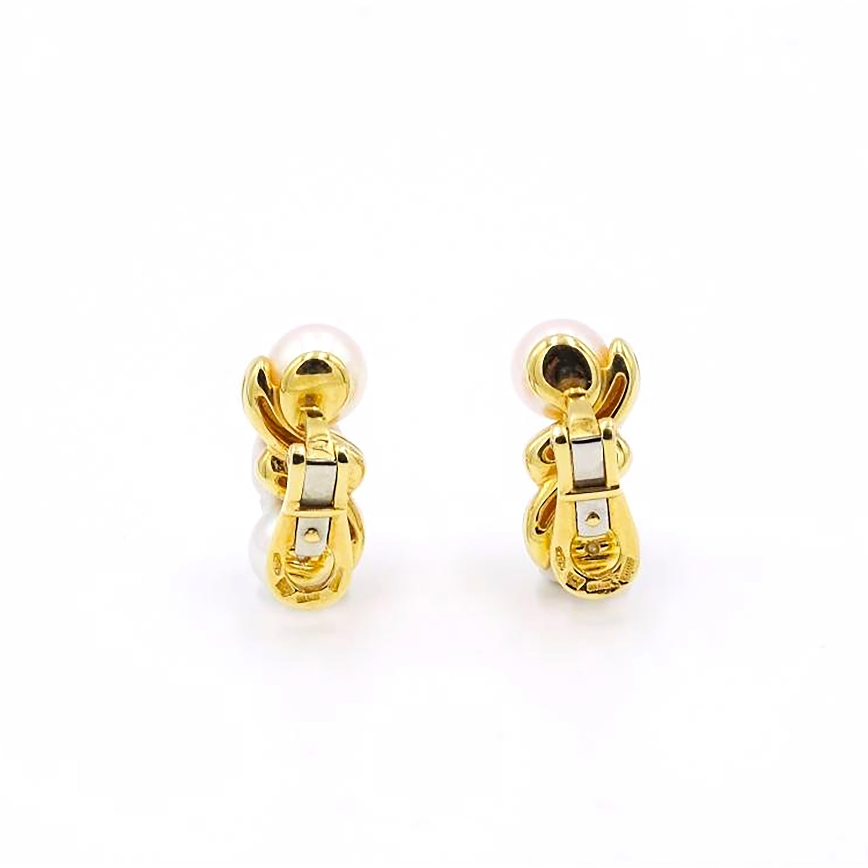 Bvlgari Eighteen Karat Yellow Gold and Pearls Clip On Earrings In Good Condition In New York, NY