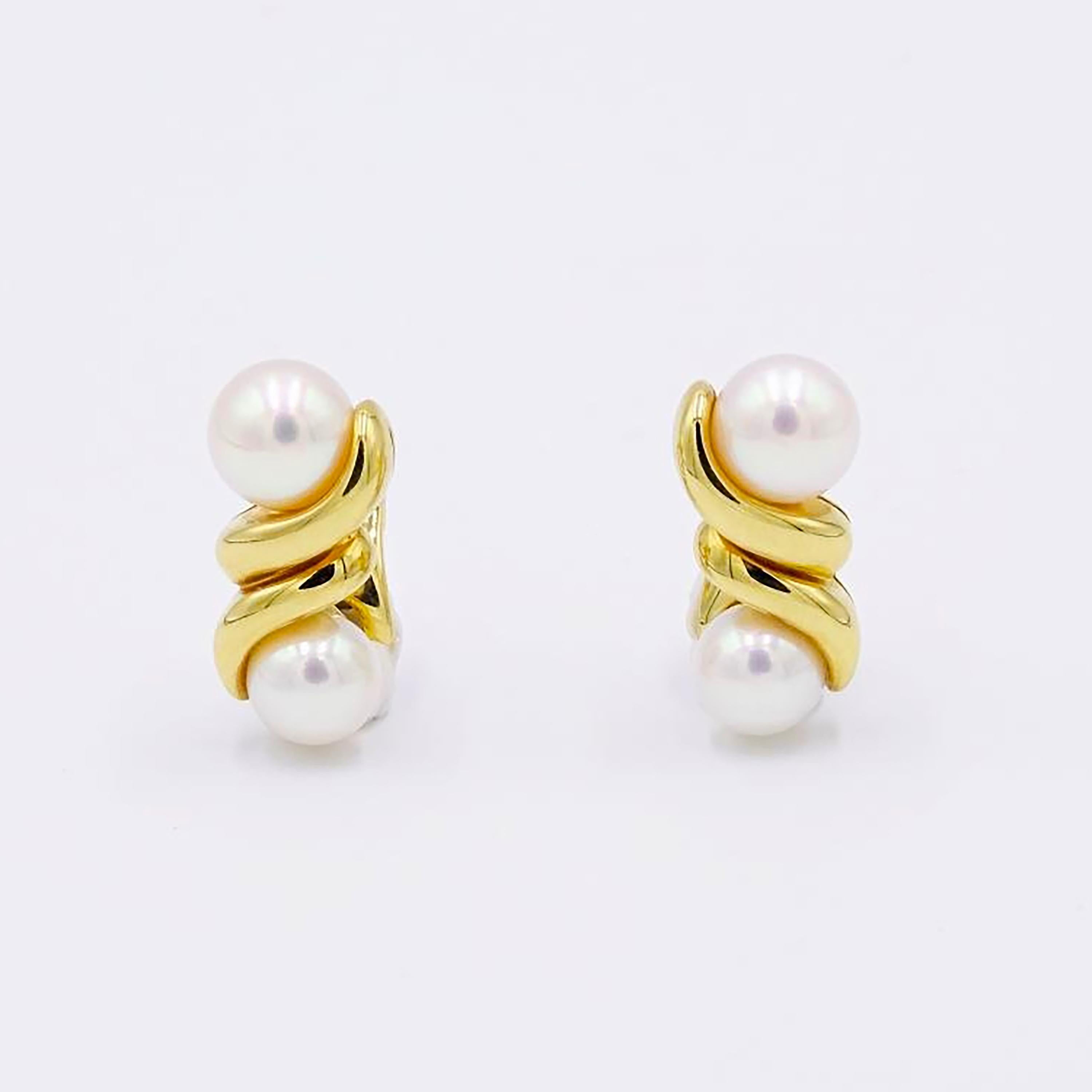 Women's or Men's Bvlgari Eighteen Karat Yellow Gold and Pearls Clip On Earrings 