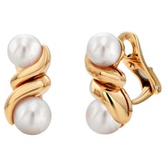 Bvlgari Eighteen Karat Yellow Gold and Pearls Clip On Earrings 