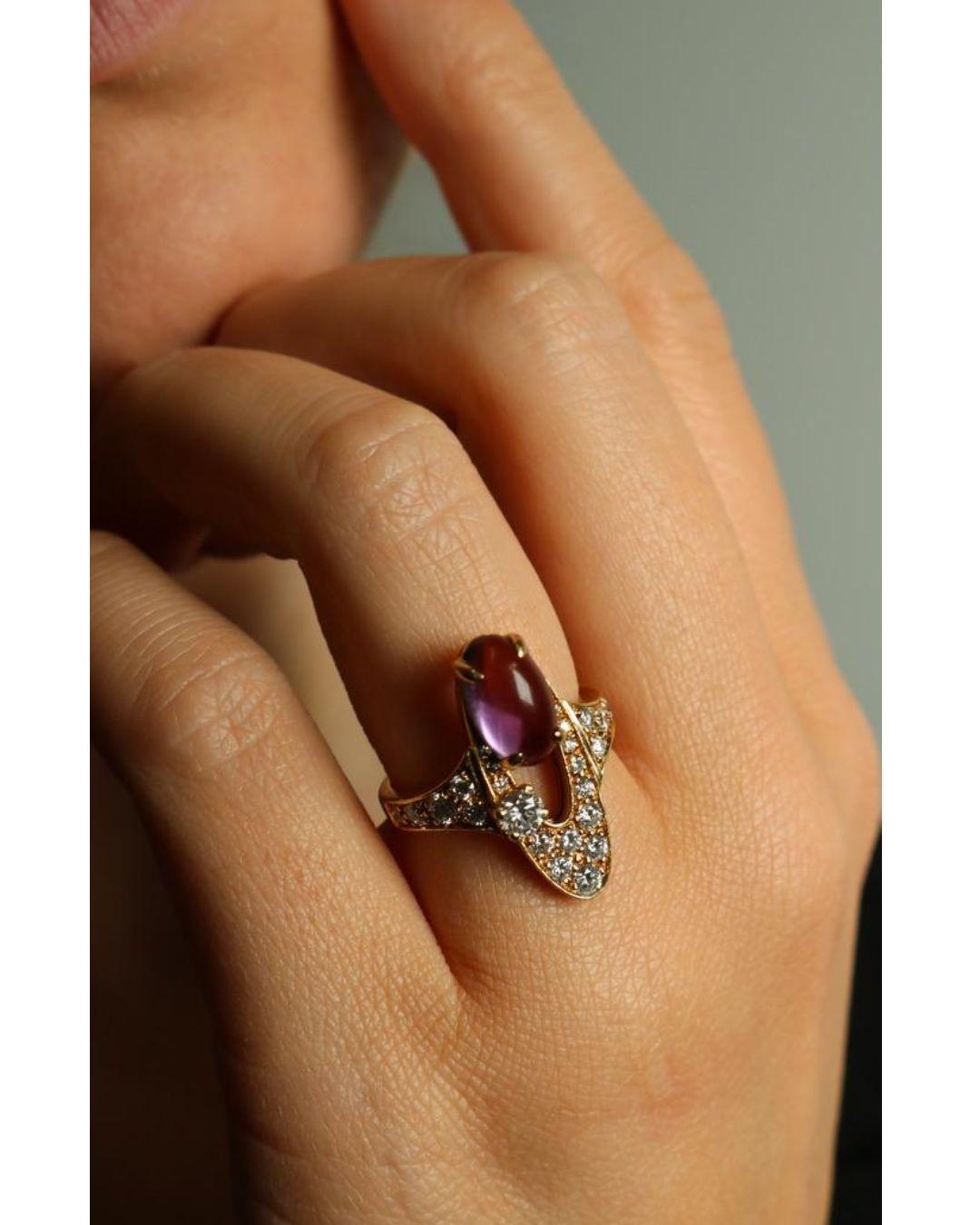 Bvlgari Elisia Ring Amethyst Diamonds 18K Yellow Gold Size 6 en vente 4
