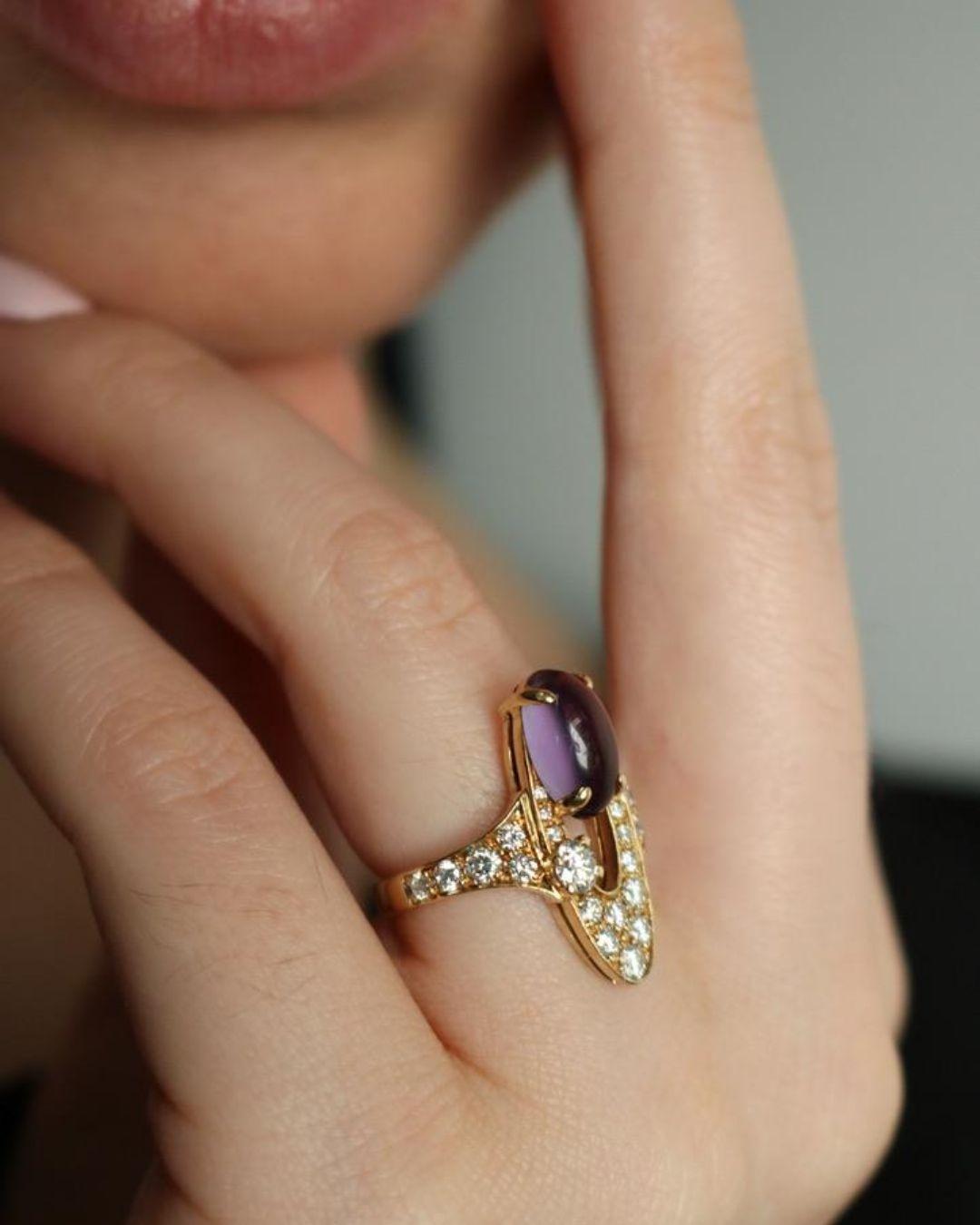 Bvlgari Elisia Ring Amethyst Diamonds 18K Yellow Gold Size 6 en vente 5