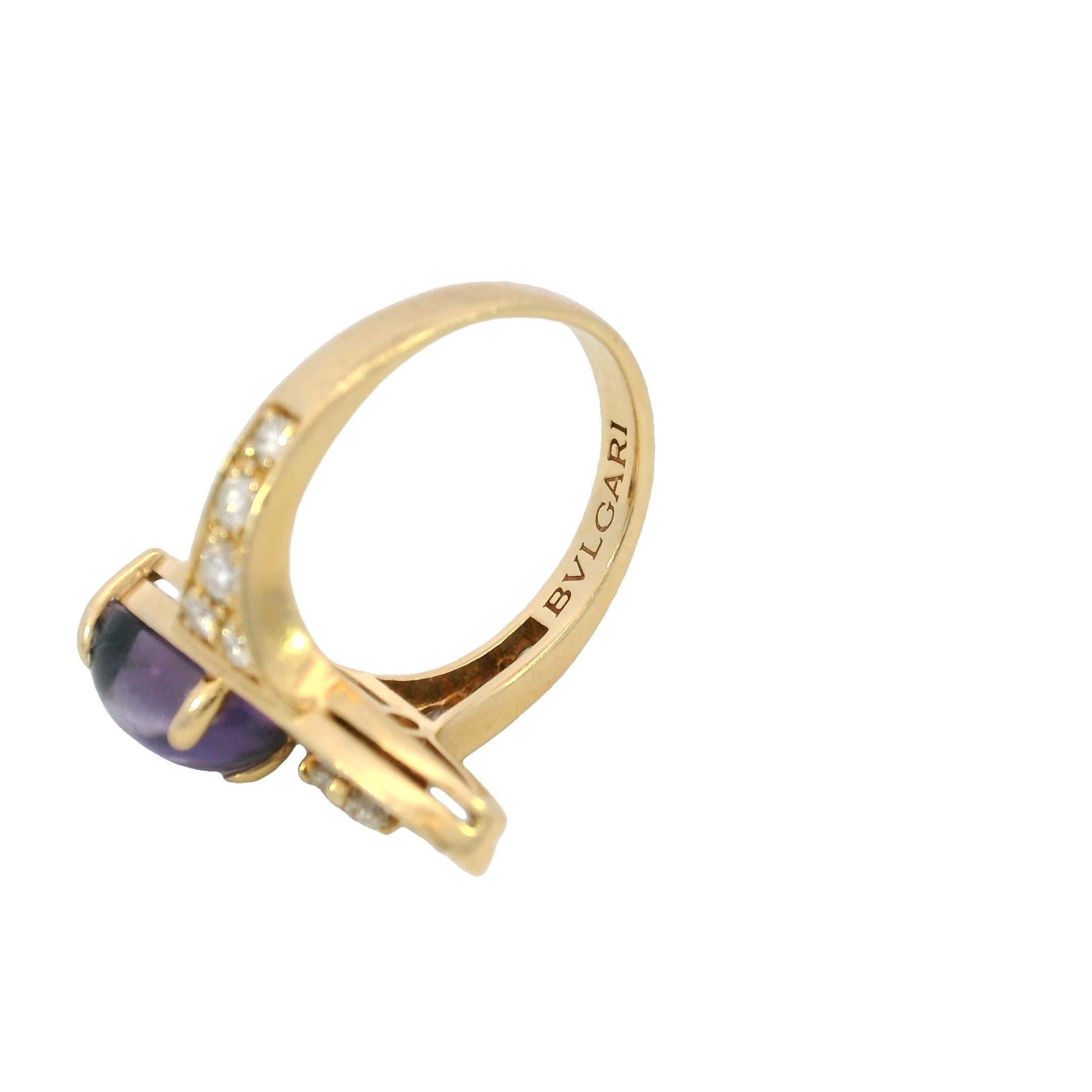 Bvlgari Elisia Ring Amethyst Diamonds 18K Yellow Gold Size 6 Pour femmes en vente