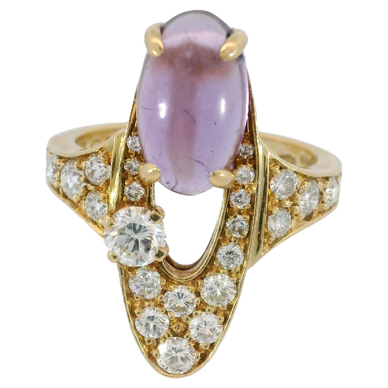 Bvlgari Elisia Ring Amethyst Diamonds 18K Yellow Gold Size 6 en vente