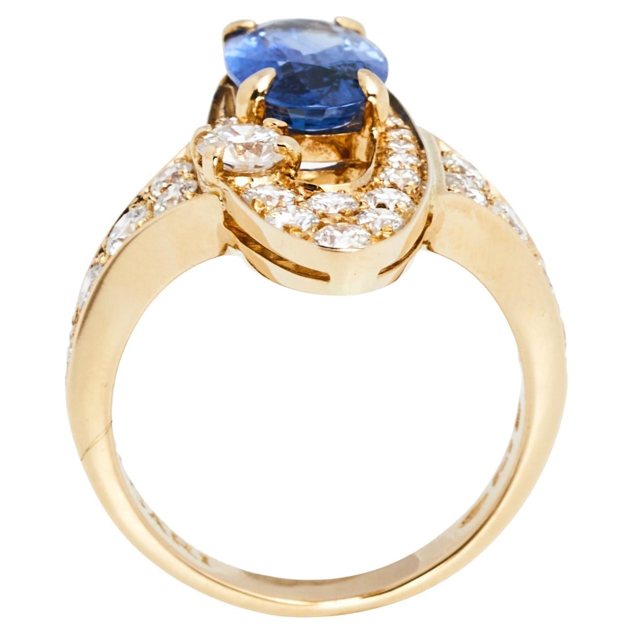 Bvlgari Elisia Sapphire and Diamond 18K Yellow Gold Ring Size 51