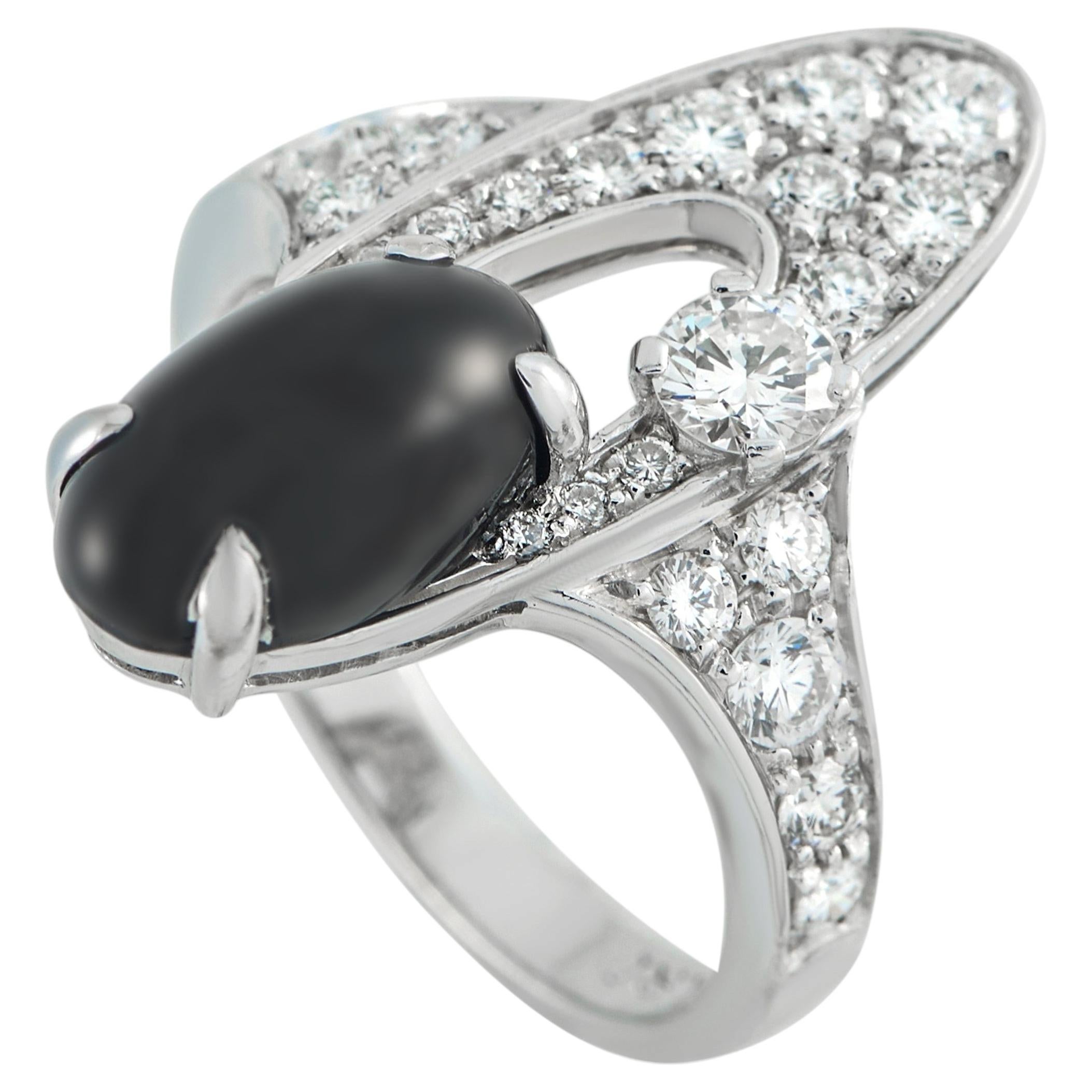 Bvlgari Anello Elysia in oro bianco 18 carati con diamanti e onice da 0,65 carati BV13-040726