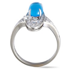 Bvlgari Elysia 18 Karat White Gold Diamond Pave and Oval Topaz Ring