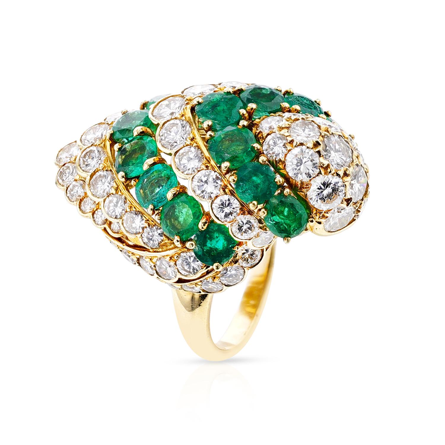 Round Cut Bvlgari Emerald and Diamond Cocktail Ring, 18 Karat For Sale