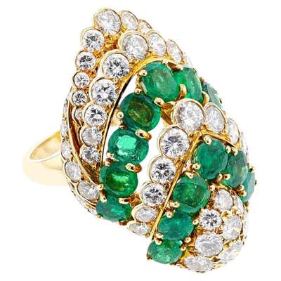 Custom-Made Emerald and Diamond 18 Karat Gold Cocktail Ring For Sale at ...