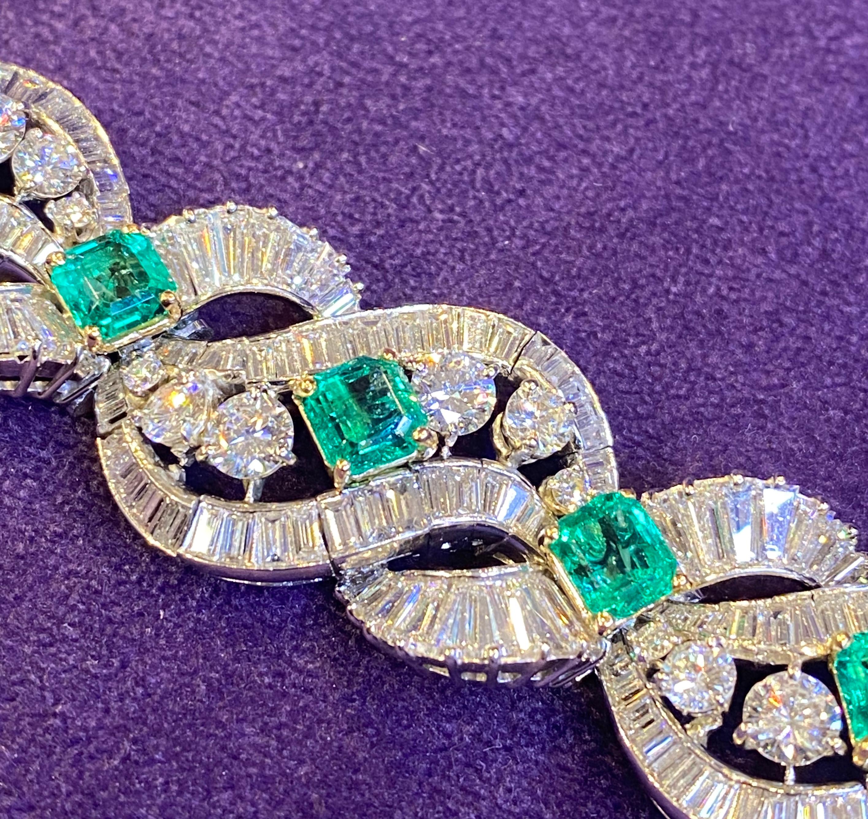Emerald Cut Bvlgari Emerald & Diamond Bracelet  For Sale
