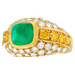 Retro BVLGARI Emerald & Diamond Ring