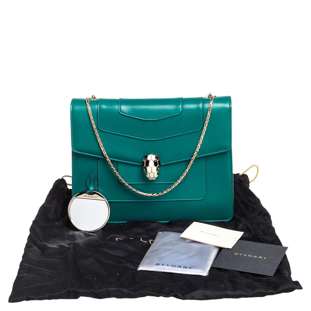 BVLGARI Smaragdgrünes Leder Serpenti Forever Umhängetasche 6