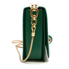 Bvlgari Emerald Green Lizard Box Bag W/ Jade & Cabochon Clasp