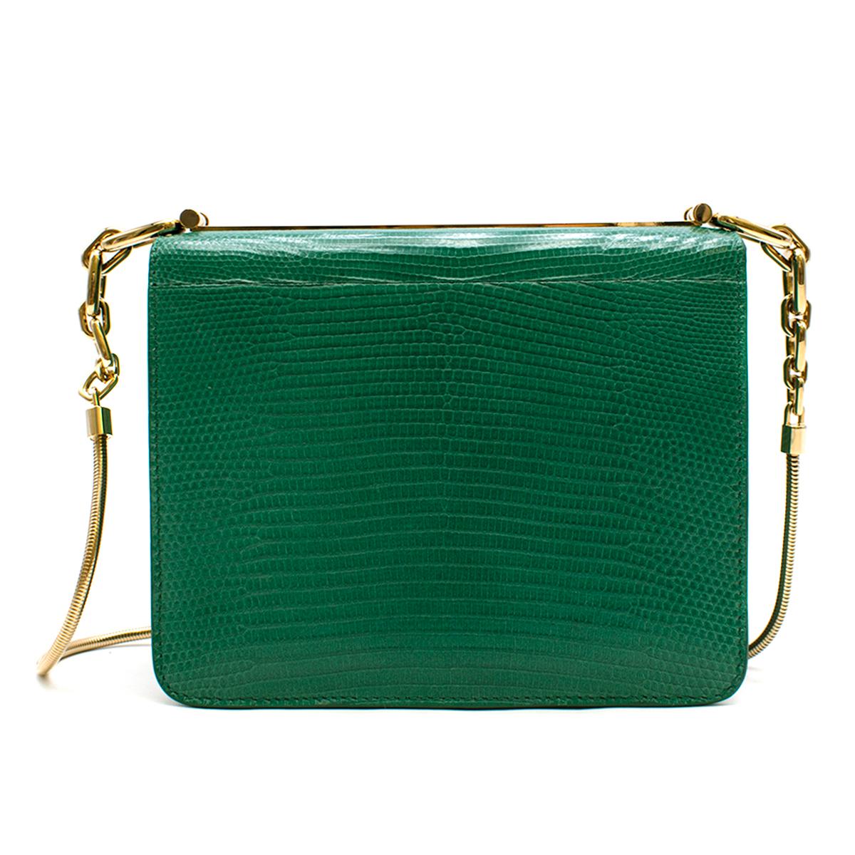 Bvlgari Emerald Green Lizard Box Bag W/ Jade & Cabochon Clasp In Excellent Condition In London, GB