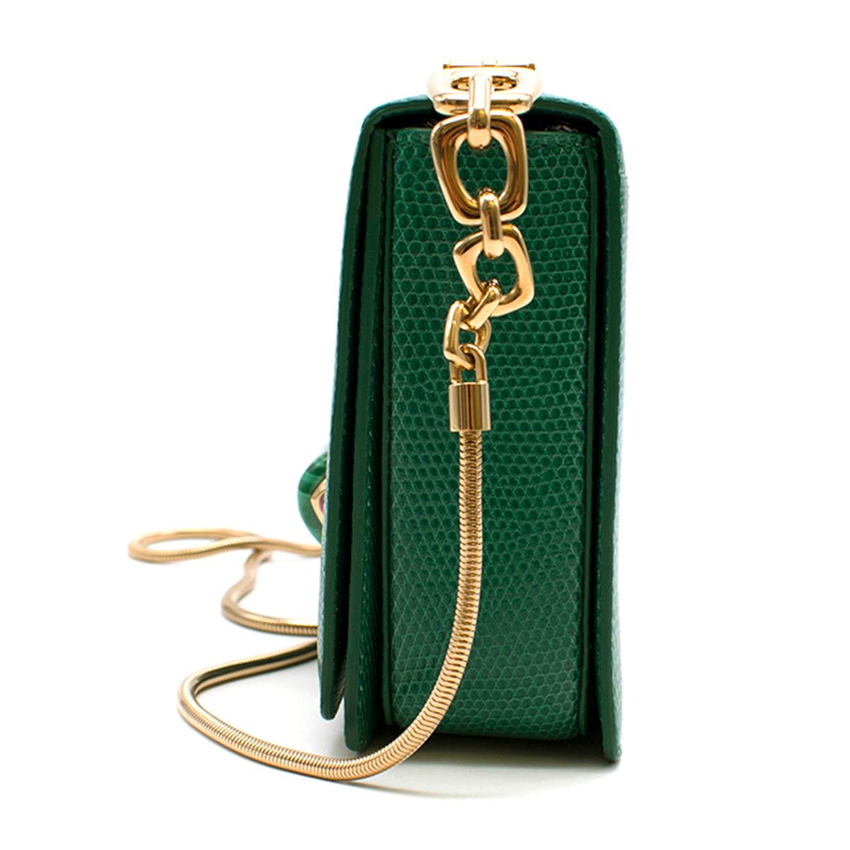 Women's Bvlgari Emerald Green Lizard Box Bag W/ Jade & Cabochon Clasp