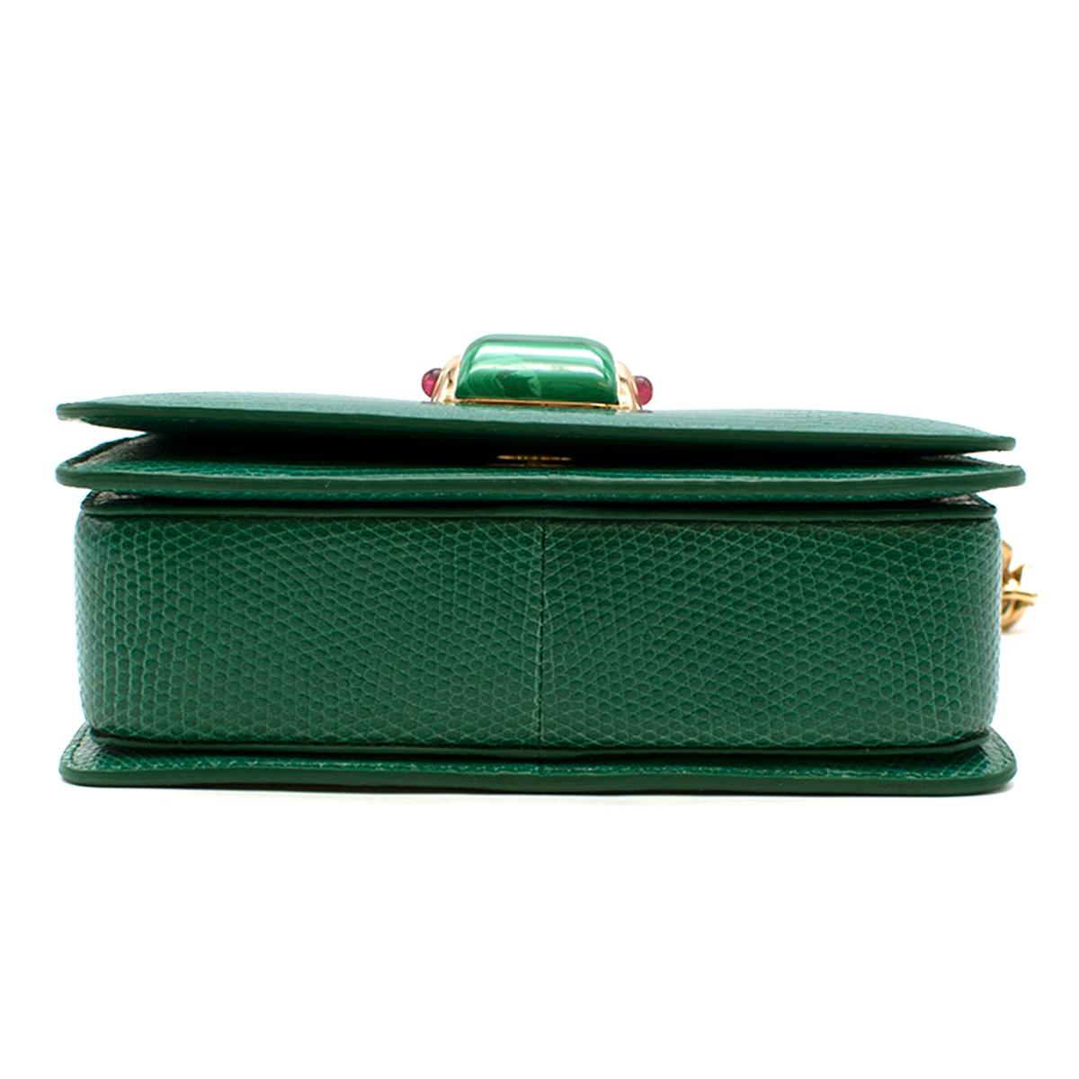 Bvlgari Emerald Green Lizard Box Bag W/ Jade & Cabochon Clasp 1