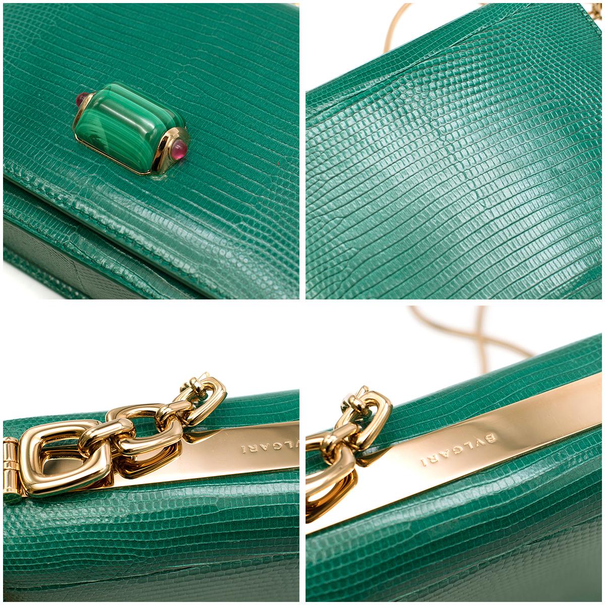 Bvlgari Emerald Green Lizard Box Bag W/ Jade & Cabochon Clasp 2