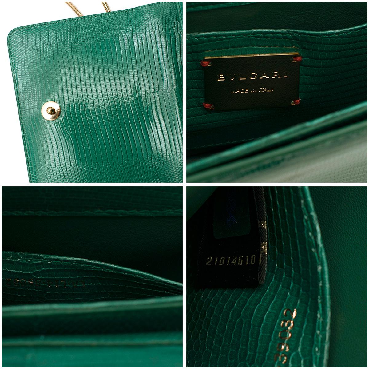 Bvlgari Emerald Green Lizard Box Bag W/ Jade & Cabochon Clasp 3