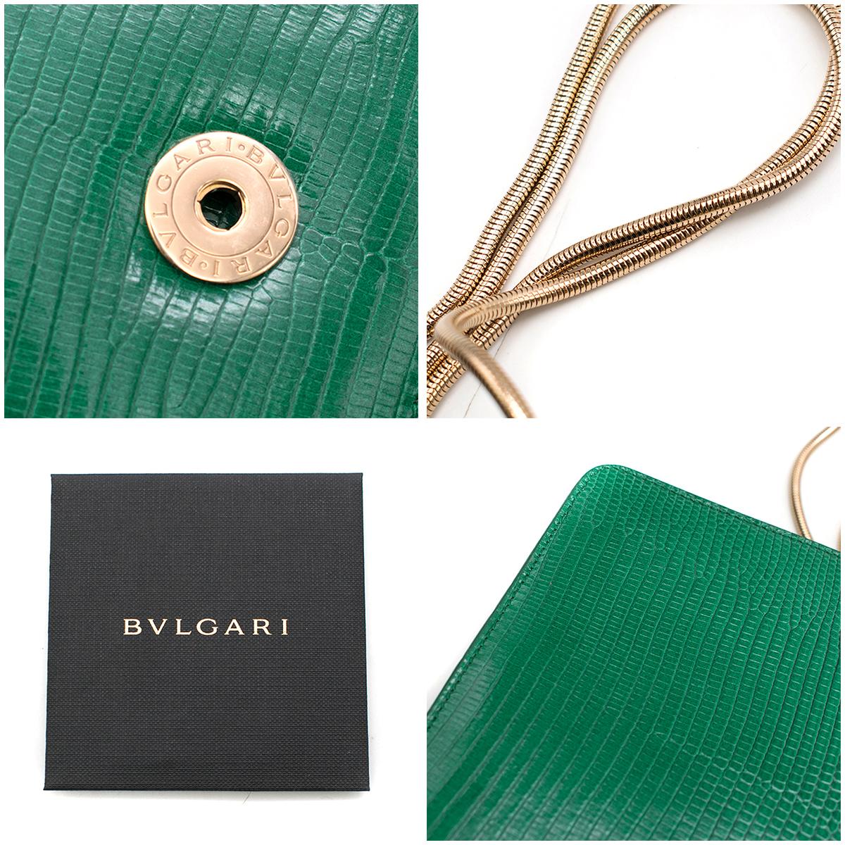 Bvlgari Emerald Green Lizard Box Bag W/ Jade & Cabochon Clasp 4