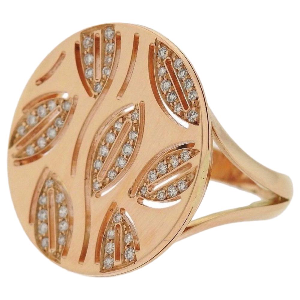 Bvlgari Enigma Rose Gold Diamond Leaf Motif Round Top Ring