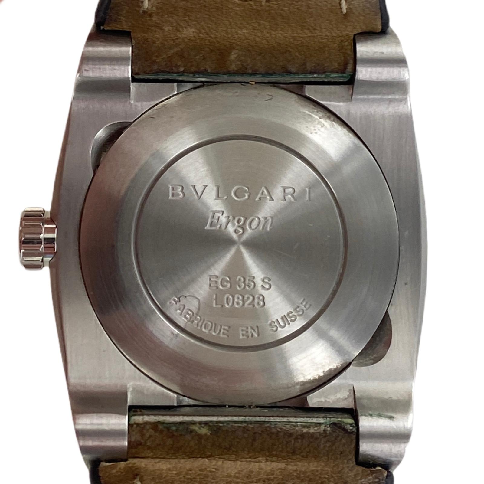 Bvlgari Ergon Automatikuhr aus Edelstahl mit schwarzem Leder und Faltschließelement (Moderne)