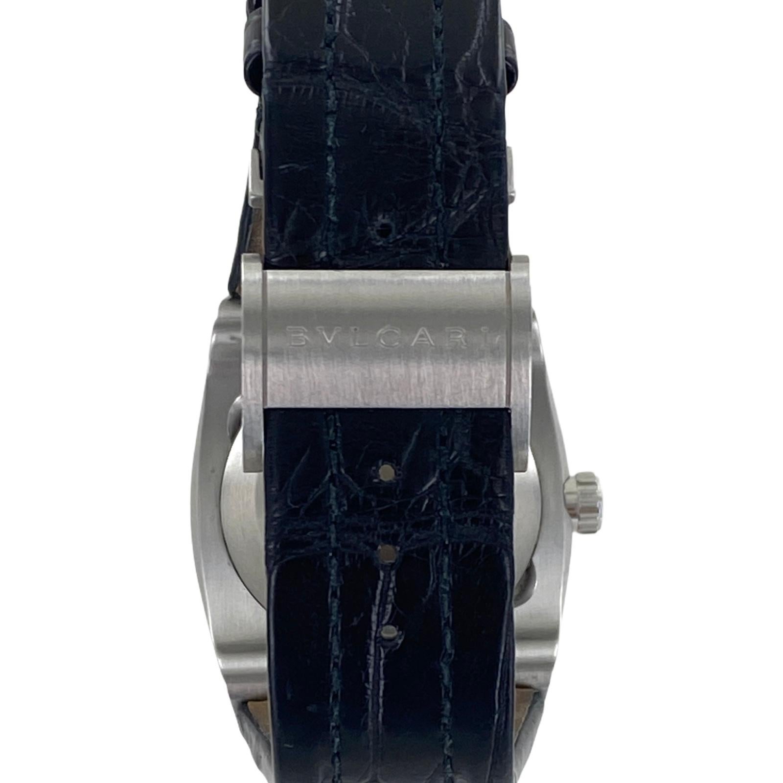 Bvlgari Ergon Automatic Stainless Steel Black Leather Deployment Strap Watch In Excellent Condition In Boca Raton, FL