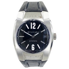 Bvlgari Ergon Automatic Stainless Steel Black Leather Deployment Strap Watch