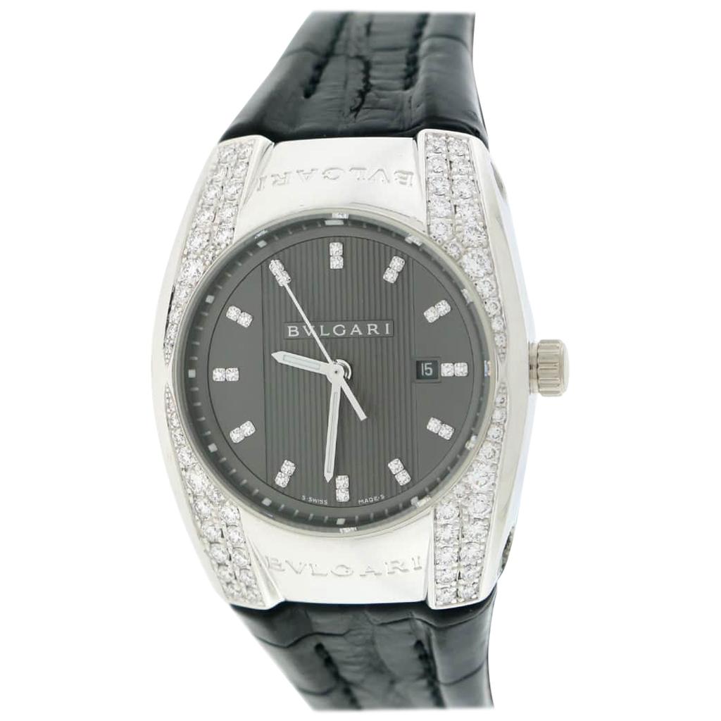 Bvlgari Ergon Ladies 18 Karat White Gold Factory Diamond Lugs and Dial Watch For Sale
