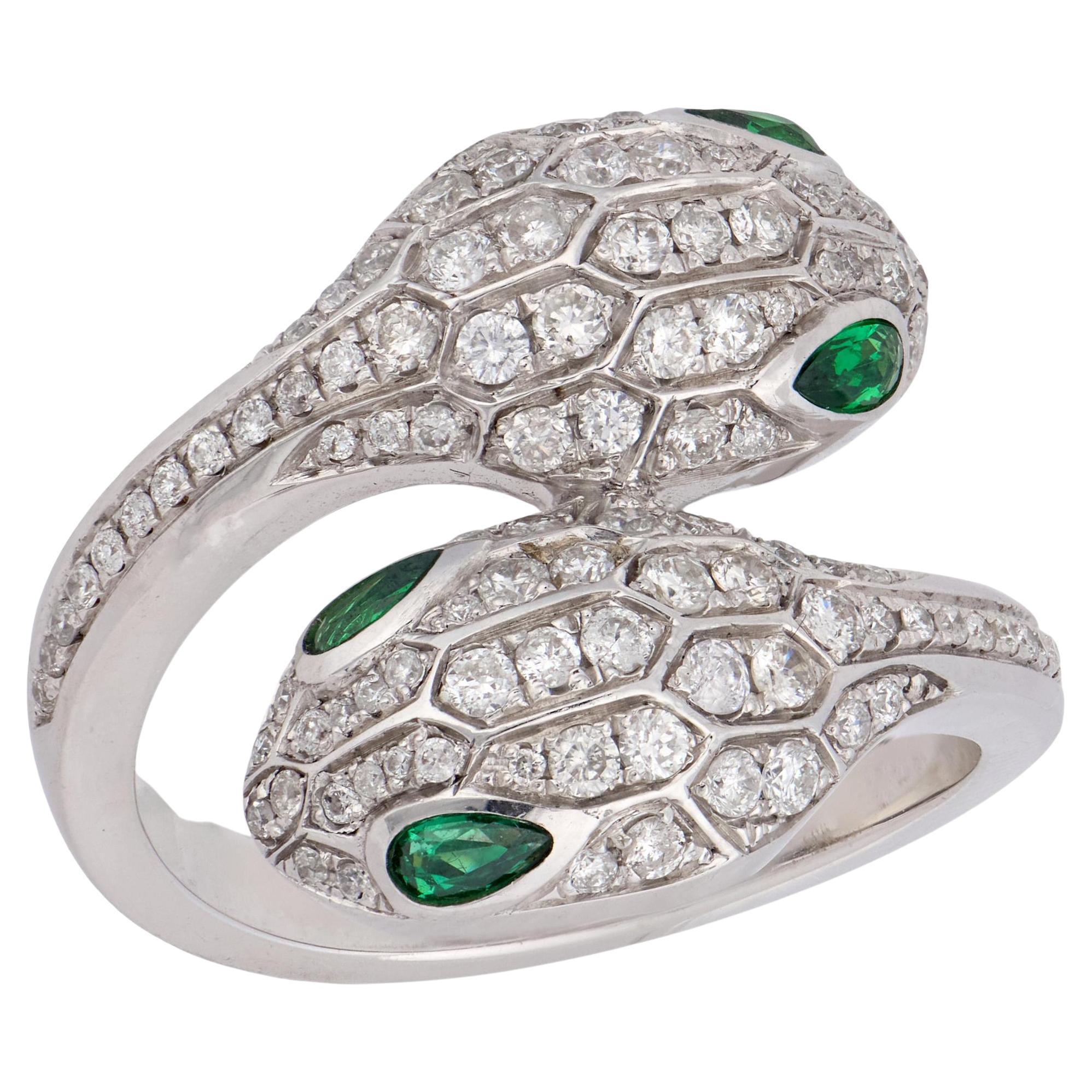 BVLGARI Estate Italian 18k Emerald 
Diamond "Serpenti Seduttori" Ring