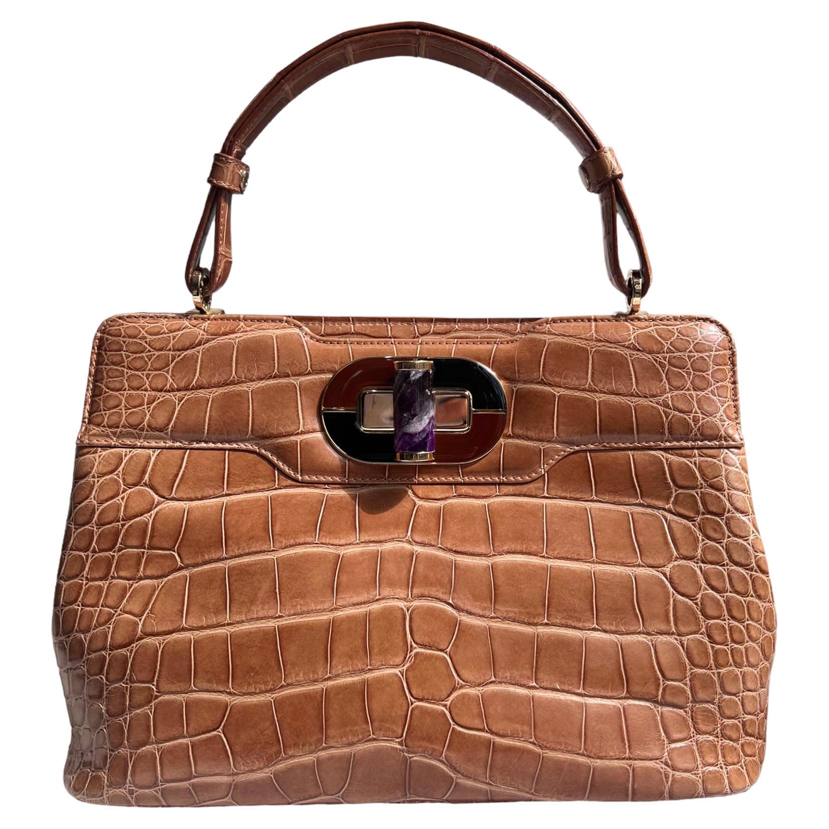 Bvlgari Exotic Leather Isabella Rossellini Top Handle Bag For Sale