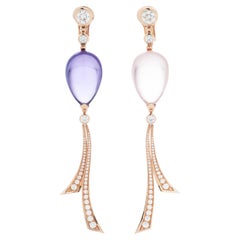 Bvlgari - Boucles d'oreilles pendantes en or rose 18 carats, améthyste, quartz rose et diamant