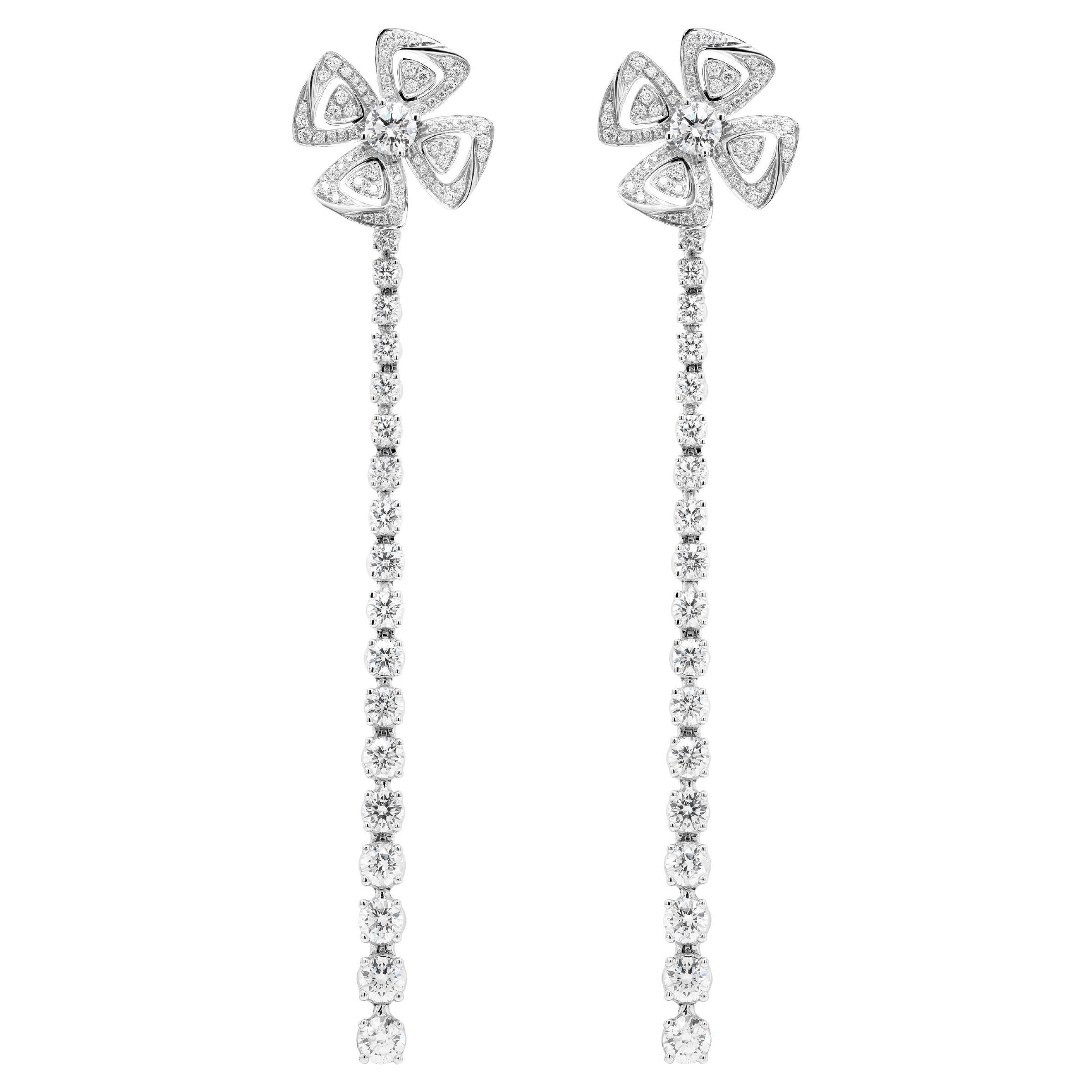 Bvlgari Fiorever Diamond 18 Carat White Gold Floral Convertible Drop Earrings