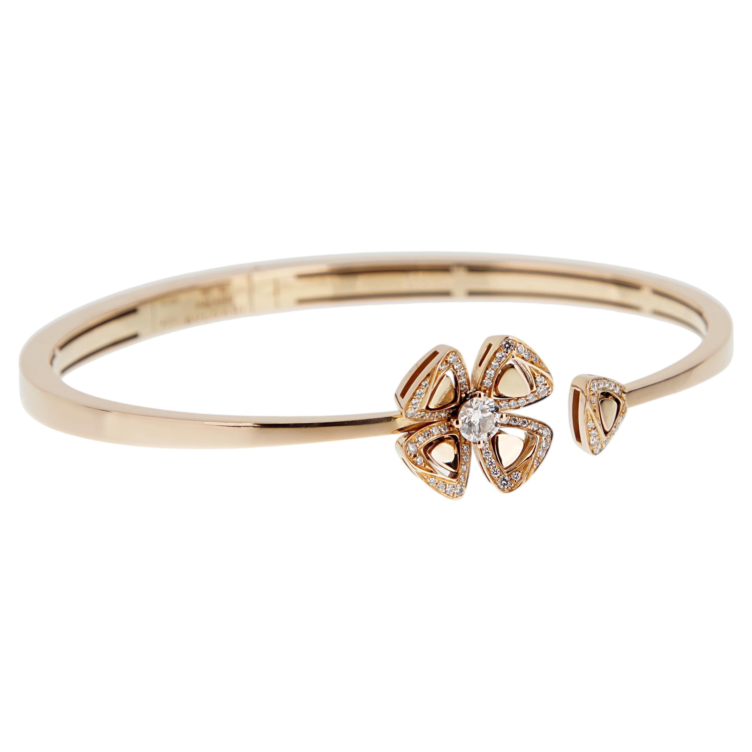 Bvlgari Fiorever Diamond 18k Rose Gold Pulsera brazalete Sz M