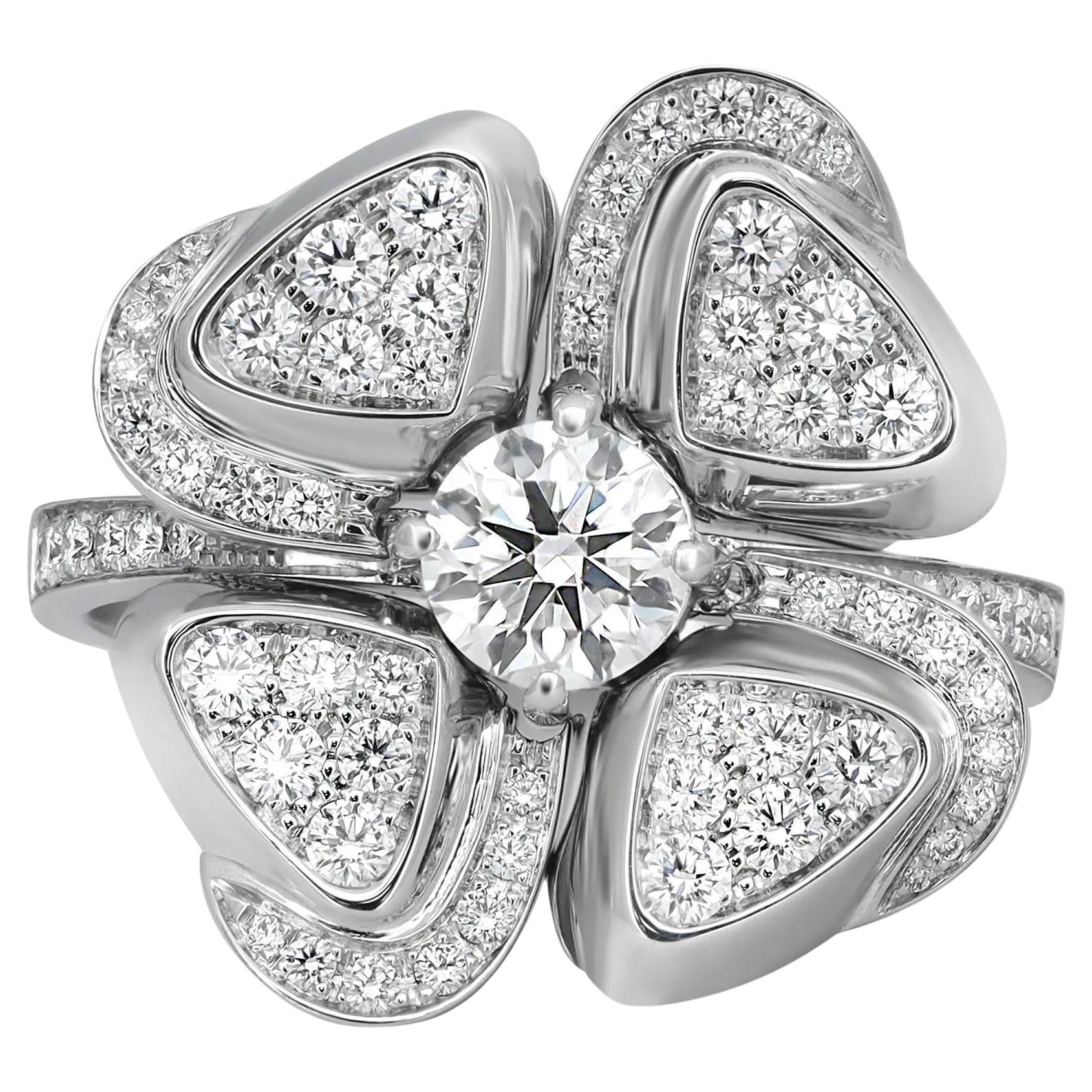 Bvlgari Fiorever Diamond Ring 18K White Gold 1.01Cttw Size 55 US 7 For Sale