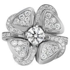 Bvlgari Fiorever Diamond Ring 18K White Gold 1.01Cttw Size 55 US 7