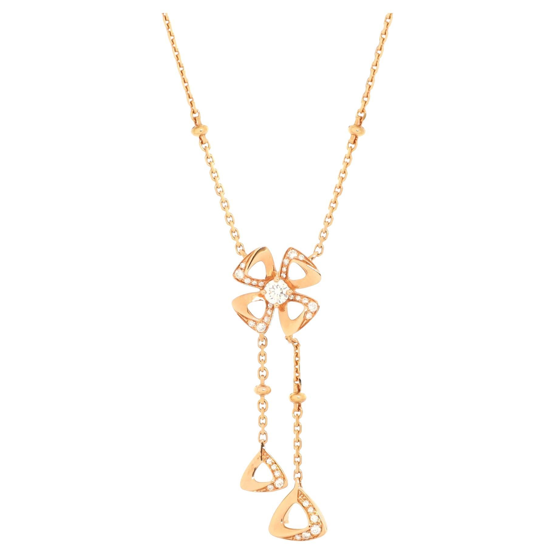 Bvlgari Fiorever Drop Pendant Necklace 18K Rose Gold and Diamonds For Sale