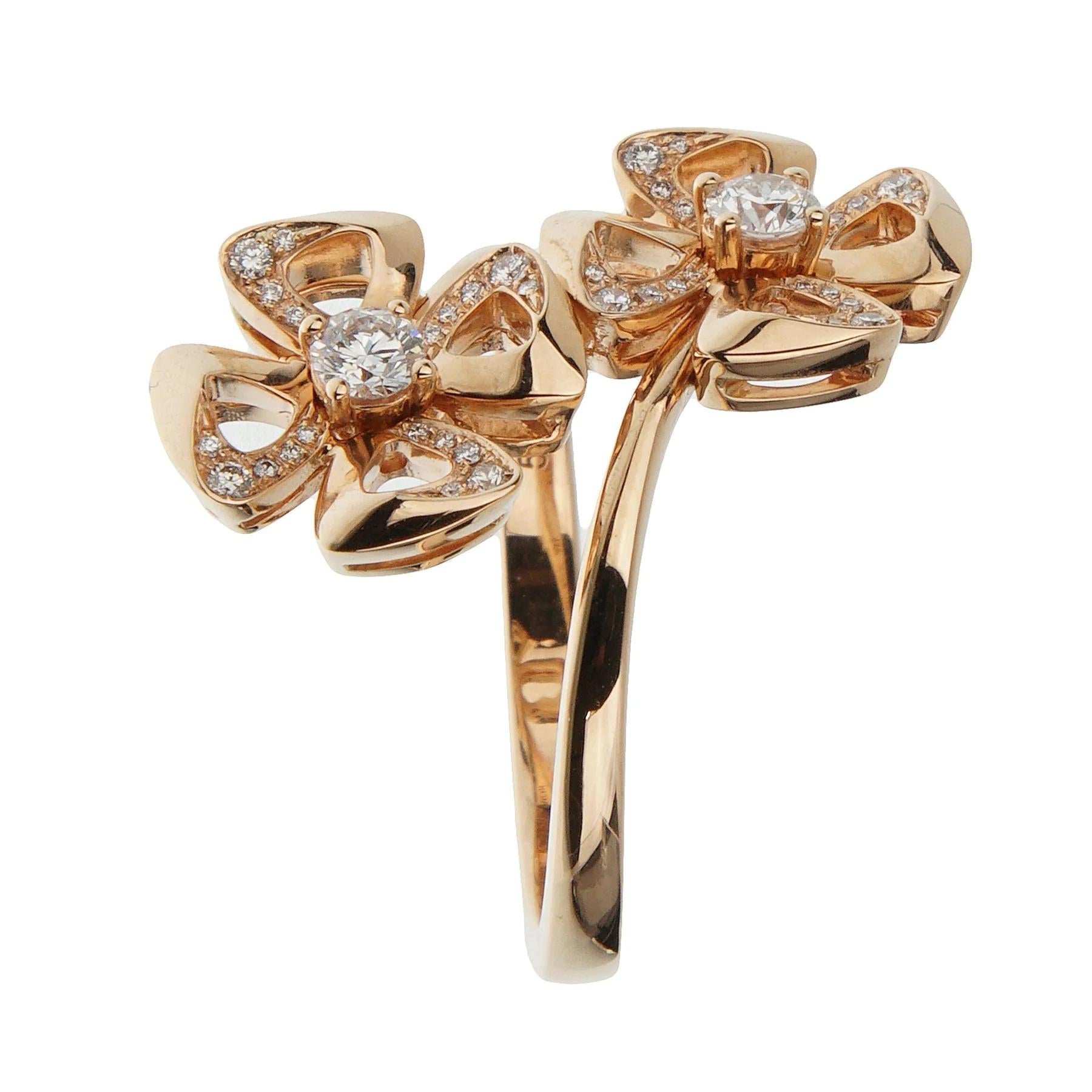 Round Cut Bvlgari Fiorever Rose Gold Diamond Cocktail Ring For Sale